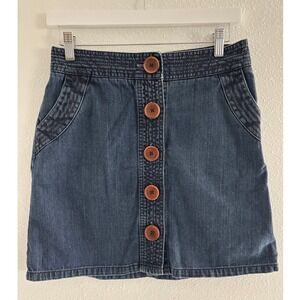 Boden Denim Button Front A Line Skirt Blue Size 10R Blue Preppy Festival‎